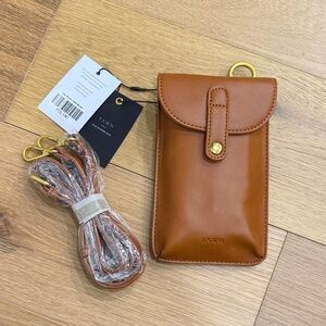 Fawn Design Brown Leather Crossbody Phone Pouch with Gold Hardware